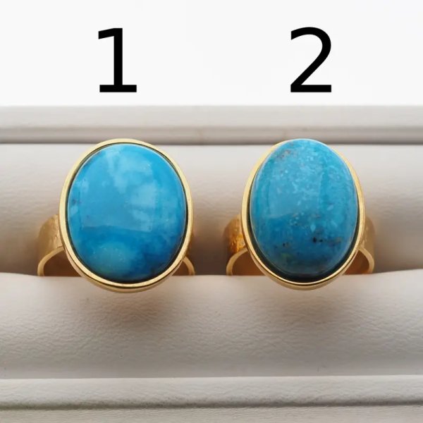 Turkus i srebro złocone, młotkowane - pierścionek owal (2 warianty do wyboru)