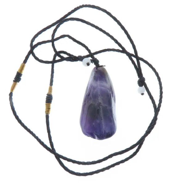Polerowany Ametyst- naszyjnik na sznurku regulowany
