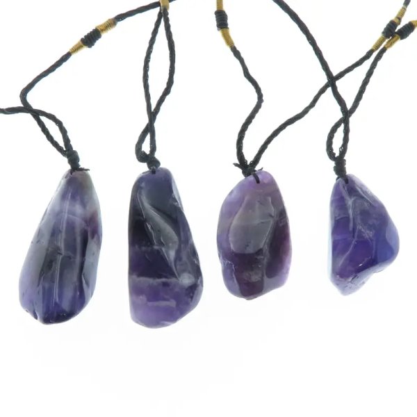 Polerowany Ametyst- naszyjnik na sznurku regulowany