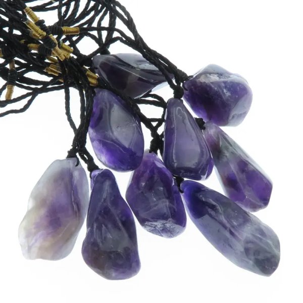 Polerowany Ametyst- naszyjnik na sznurku regulowany