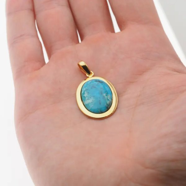 Turkus i młotkowane srebro złocone - wisiorek łza