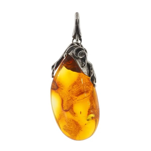 Koniakowy bursztyn  i srebro oksydowane - zawieszka