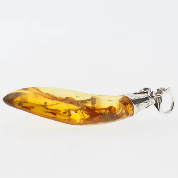 Przezroczysty bursztyn z szczątkami organicznymi  i srebro oksydowane - zawieszka