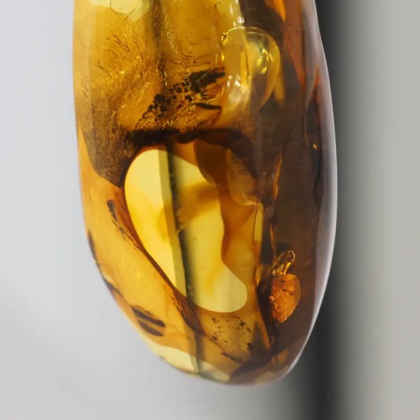 Przezroczysty bursztyn z szczątkami roślinnymi  i srebro oksydowane - zawieszka