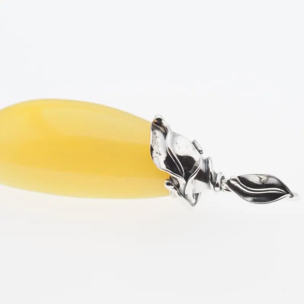 Żółty bursztyn i srebro oksydowane - zawieszka
