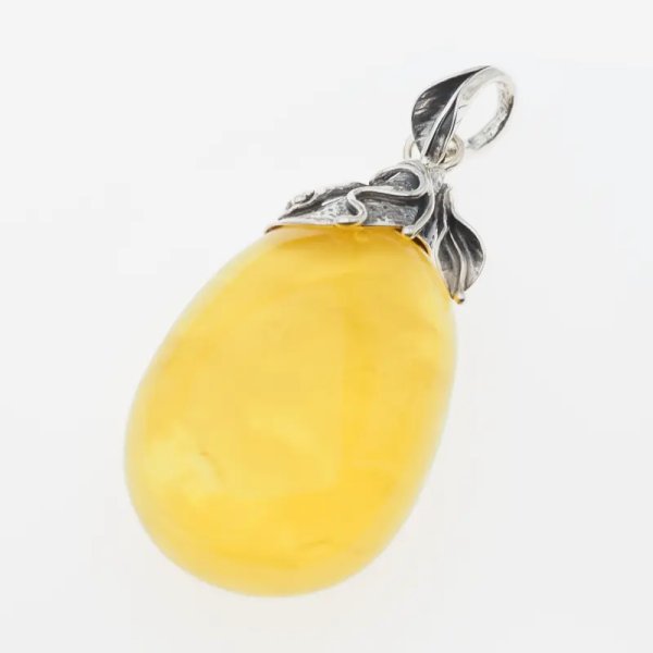 Żółty bursztyn z chmurami i srebro oksydowane - zawieszka