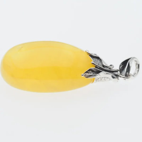 Żółty bursztyn z chmurami i srebro oksydowane - zawieszka