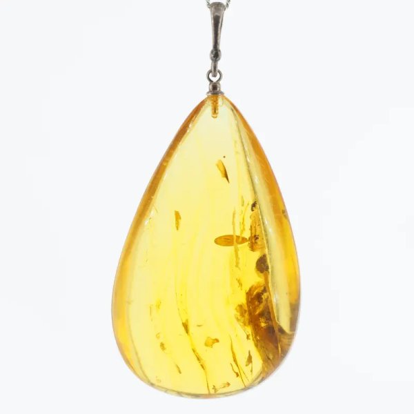 Bursztyn przezroczysty, szczątki roślinne i srebro oksydowane - zawieszka