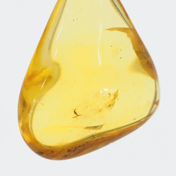 Bursztyn przezroczysty, szczątki roślinne i srebro oksydowane - zawieszka trójkąt