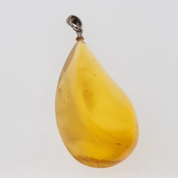 Bursztyn przezroczysty, szczątki roślinne i srebro oksydowane - zawieszka