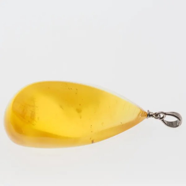 Bursztyn przezroczysty, szczątki roślinne i srebro oksydowane - zawieszka