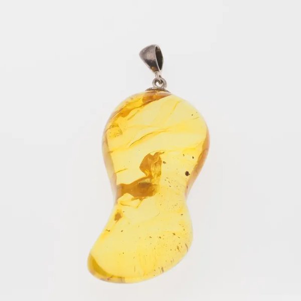 Bursztyn przezroczysty, szczątki roślinne i srebro oksydowane - zawieszka