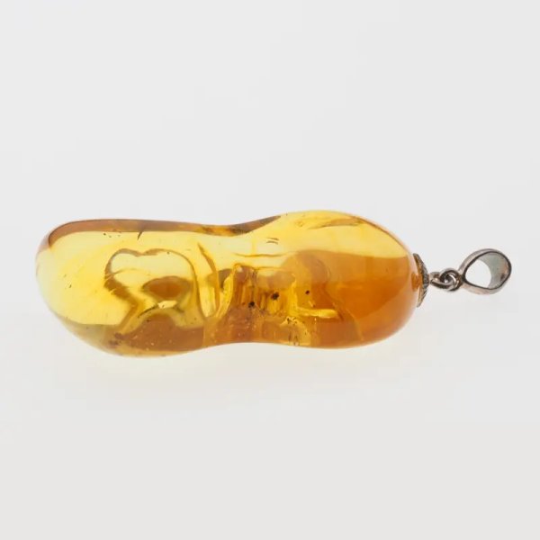 Bursztyn przezroczysty, szczątki roślinne i srebro oksydowane - zawieszka