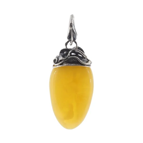 Żółty bursztyn i srebro oksydowane - zawieszka