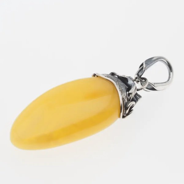 Żółty bursztyn i srebro oksydowane - zawieszka