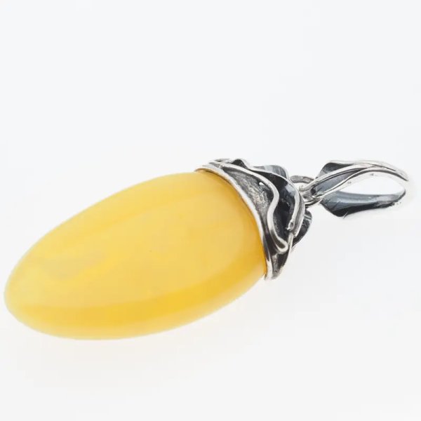 Żółty bursztyn i srebro oksydowane - zawieszka