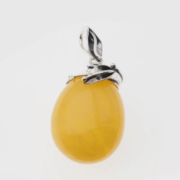 Żółty bursztyn i srebro oksydowane - zawieszka