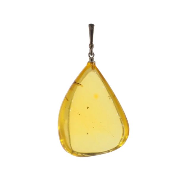 Bursztyn przezroczysty, szczątki organiczne i srebro oksydowane - zawieszka łza