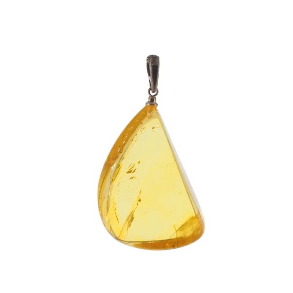 Bursztyn przezroczysty, szczątki organiczne i srebro oksydowane - zawieszka łza