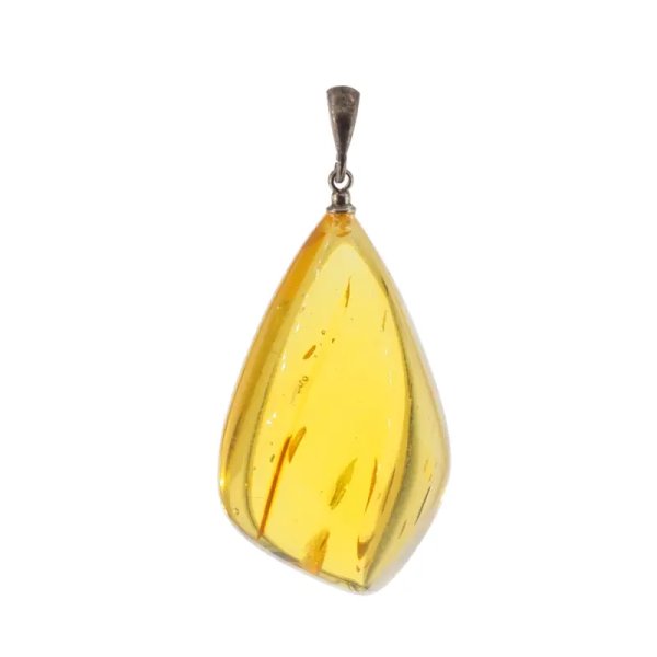 Bursztyn przezroczysty, szczątki organiczne i srebro oksydowane - zawieszka