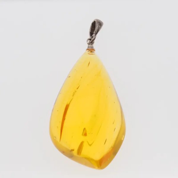 Bursztyn przezroczysty, szczątki organiczne i srebro oksydowane - zawieszka