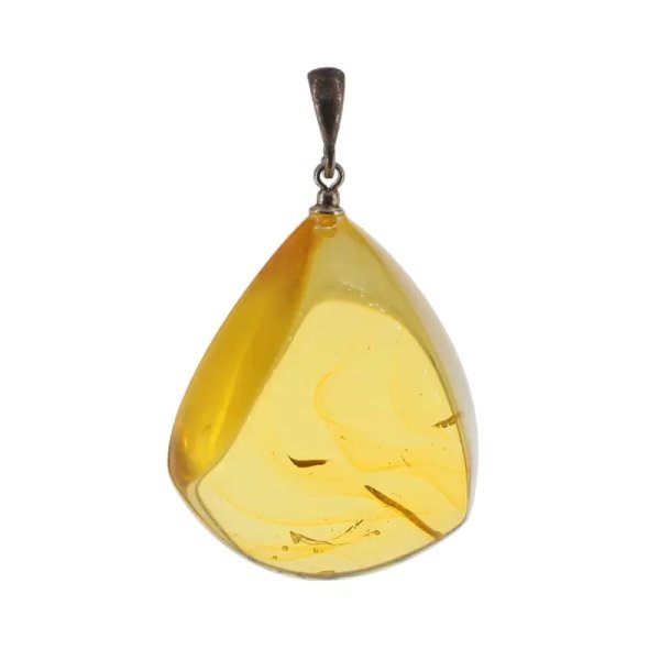 Bursztyn przezroczysty, szczątki organiczne i srebro oksydowane - zawieszka