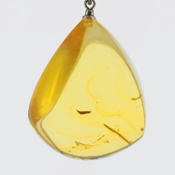 Bursztyn przezroczysty, szczątki organiczne i srebro oksydowane - zawieszka