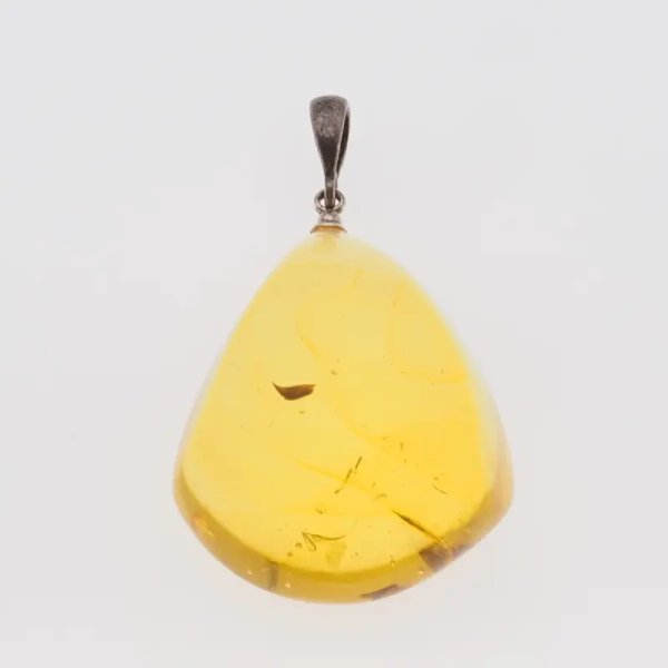 Bursztyn przezroczysty, szczątki organiczne i srebro oksydowane - zawieszka