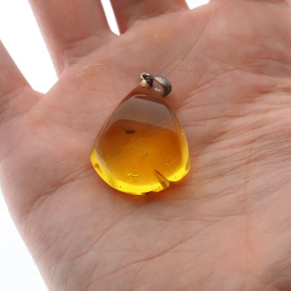 Bursztyn przezroczysty, szczątki organiczne i srebro oksydowane - zawieszka