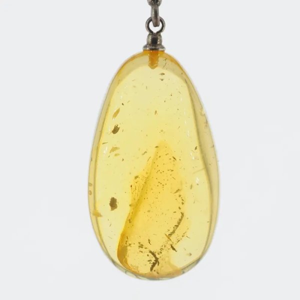 Bursztyn przezroczysty, szczątki organiczne i srebro oksydowane - zawieszka