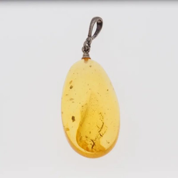 Bursztyn przezroczysty, szczątki organiczne i srebro oksydowane - zawieszka