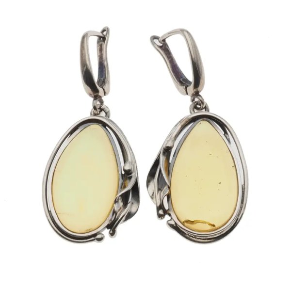 Bursztyn przezroczysty w srebrze oksydowanym - kolczyki