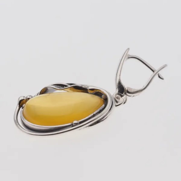 Przezroczysty Bursztyn w srebrze oksydowanym - kolczyki łzy z liśćmi