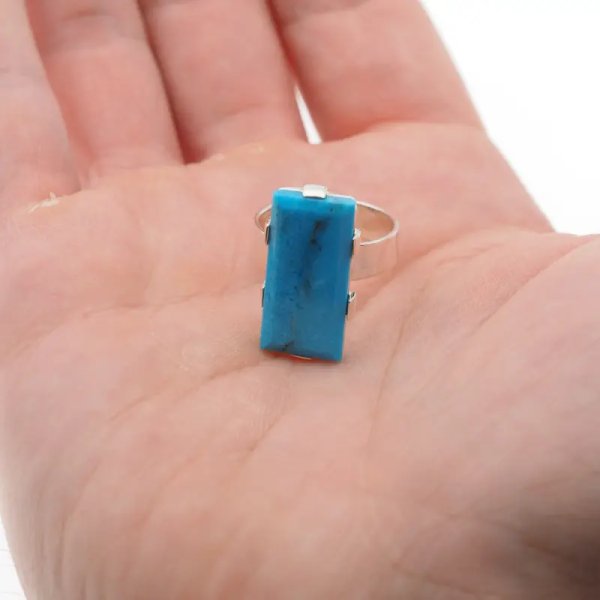Turkus i srebro - pierścionek prostokąt (rozmiar 18) z regulacją