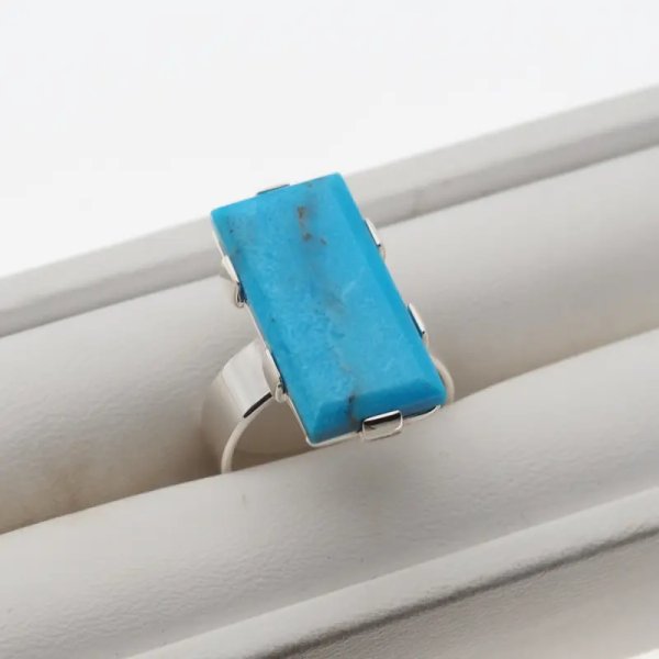 Turkus i srebro - pierścionek prostokąt (rozmiar 18) z regulacją