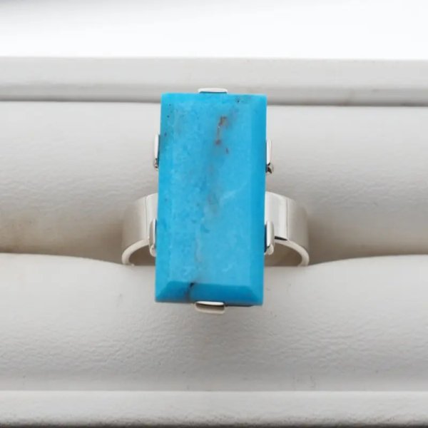 Turkus i srebro - pierścionek prostokąt (rozmiar 18) z regulacją