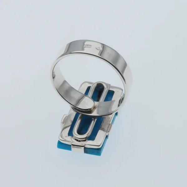 Turkus i srebro - pierścionek prostokąt (rozmiar 18) z regulacją