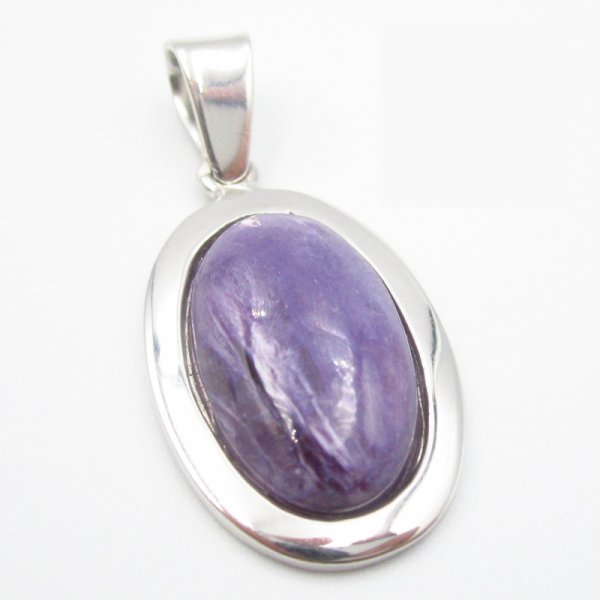 Czaroit i srebro rodowane - zawieszka owal (różne kamienie do wyboru)