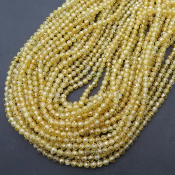 Cyrkon syntetyczny żółty – fasetowane kulki 3 mm (sznur)