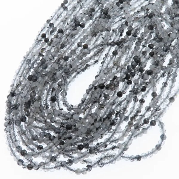 Kwarc rutylowy czarny kulka fasetowana 4 mm (sznur)