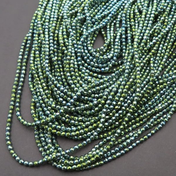 Hematyt niebiesko-zielony fasetowane kulki 2 mm (sznur)