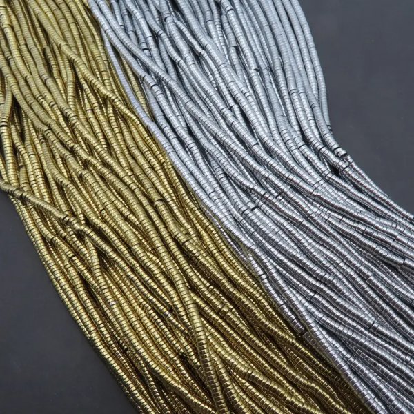 Hematyt srebrny lub złoty walce 3x1 mm (sznur)