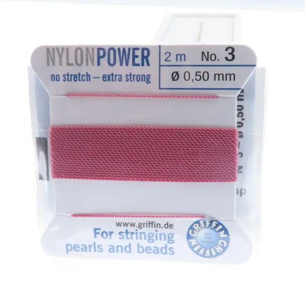 Nici Nylonowe ciemno-różowe z igłą - 0,5 mm/2 metry