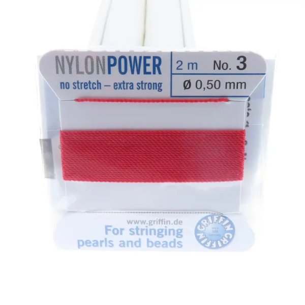 Nici Nylonowe czerwone red  z igłą - 0,5 mm/2 metry