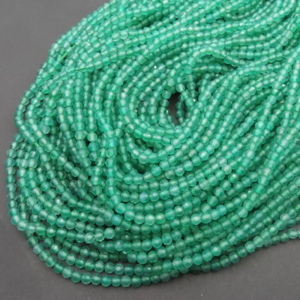 Onyks Zielony fasetowany kulka 3mm (sznurek)