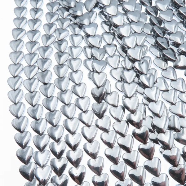 Hematyt srebrny serce 8 mm (sznur)