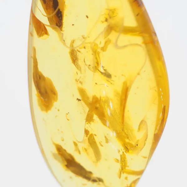 Bursztyn przezroczysty ze szczątkami roślinnymi i srebro oksydowane - naszyjnik na rzemieniu