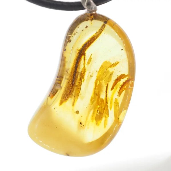 Bursztyn ze szczątkami organicznymi i srebro oksydowane - naszyjnik na rzemieniu