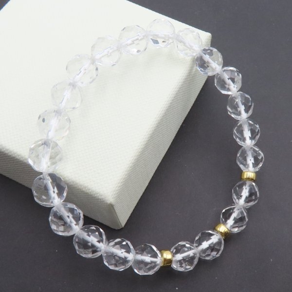 Kryształ Górski kulki 8 mm i srebro złocone - bransoletka 19 cm