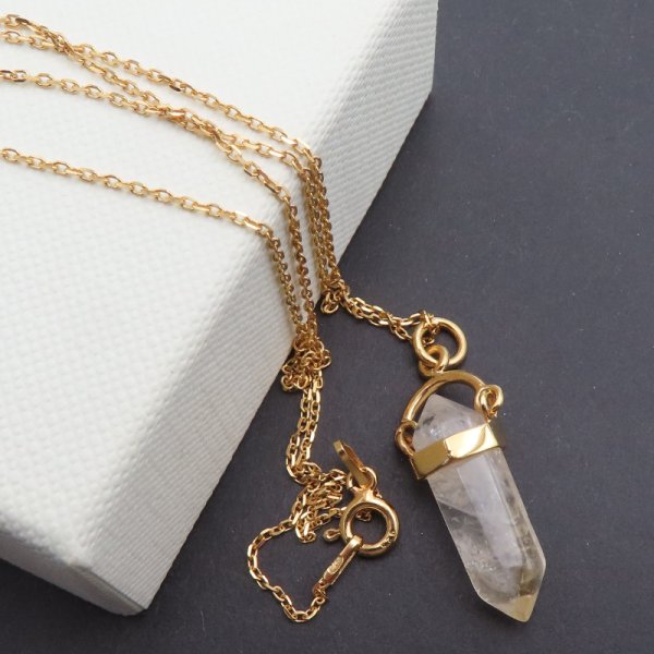 Naszyjnik -  sopel Cytryn w okuciu na łańcuszku - srebro złocone